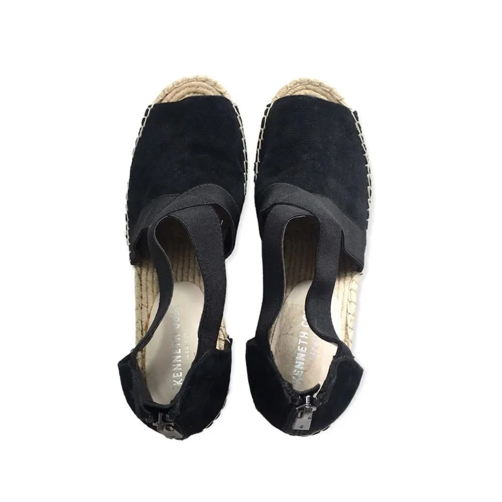 🔃Kenneth Cole Black Suede Espadrille Wedge Sandals